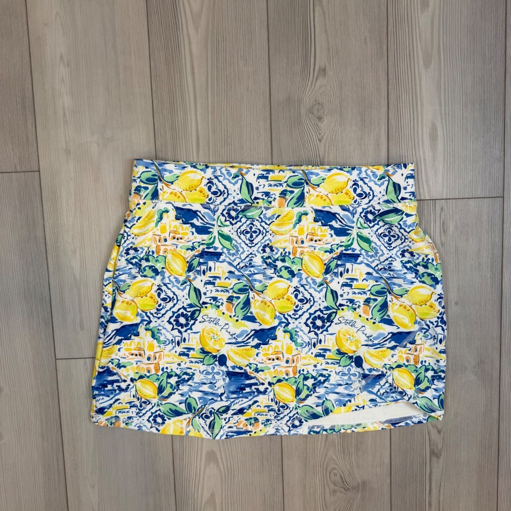 Stella Parker Sport Lemon Tile Print Athletic Skort XL Blue Yellow Golf Tennis